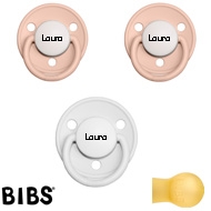 Bibs de LUX Schnuller mit Namen, Rund, Latex, Gr. 1, (2 Blush + 1 White - HK), 3'er Pack